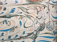 Deity with Yueqin on Mogao Cave no.285 mural, Western Wei Dynasty.