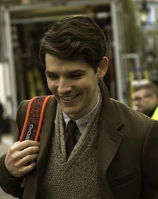 Morgan on the set of Testament of Youth, Oxford, England, 9 April 2014