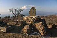 山頂標識と富士山