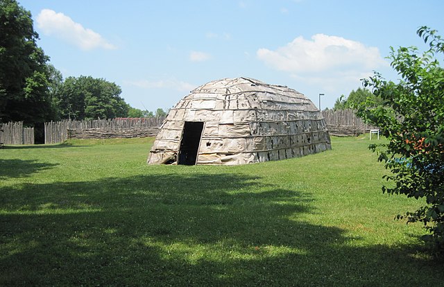 recreation of longhouse at Lawson village site in London (Museum of Ontario Archaeology)