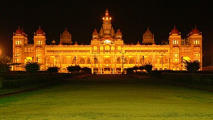 A lit up Mysore Palace, the epicenter of all Dasara festivities held in Mysore