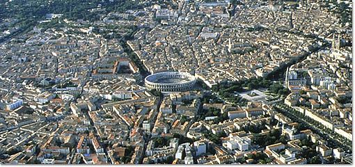 Aerial view of Nîmes with the Arena in the centre