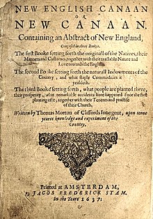 New English Canaan, or, New Canaan containing an abstract of New England, composed in three bookes... . Printed at Amsterdam, By Jacob Frederick Stam, In the Yeare 1637; Title page