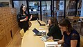 Teacher and students participating in GLAM-edu project with Wikipedia at Nordic Museum library.