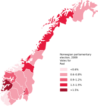 Norwegian parliamentary election 2009 map R votes.svg