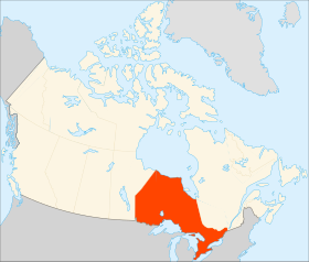 Mapa ning Canada a mika Ontario highlighted