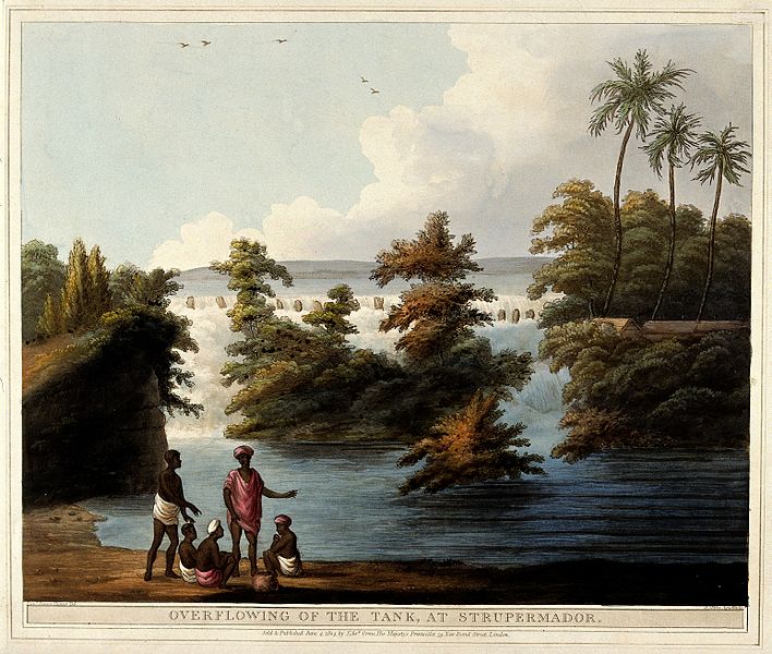 File:Overflowing reservoir at Strupermador, Asia. Coloured aquati Wellcome V0020141.jpg