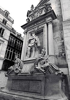 Gustave Crauk, Monument à l'amiral de Coligny (1889) au chevet du temple protestant de l'Oratoire du Louvre.