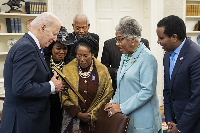 Neguse with President Joe Biden and members of the Congressional Black Caucus in the Oval Office in 2022.