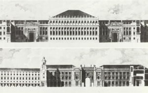 Design for the reconstruction of the Ducal Palace of Parma, started not completed Parma Ducal Palace Design by Petitot.png