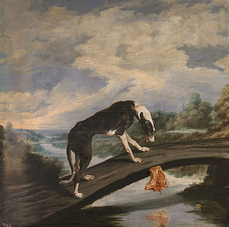 https://upload.wikimedia.org/wikipedia/commons/thumb/8/83/Paul_de_Vos_-_Fable_of_the_dog_and_the_dam.jpg/800px-Paul_de_Vos_-_Fable_of_the_dog_and_the_dam.jpg