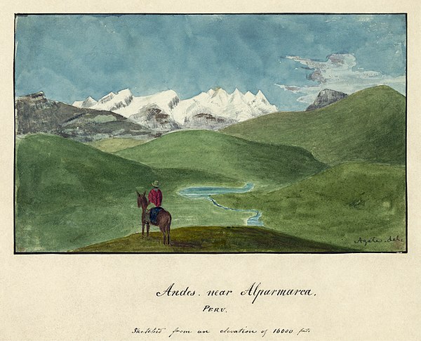 Andes near Alparmarca, Peru: Sketched from an Elevation of 16,000 Feet, an illustration by Alfred Agate