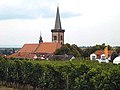 Blick über Pfeddersheim mit der Simultankirche