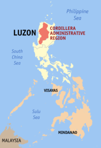 Mapa han Pilipinas nga nagpapakita kon hain nahimutangan an Administratibo nga Rehiyon han Cordillera Cordillera Administrative Region (CAR)