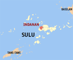Mapa ng Sulu na nagpapakita sa lokasyon ng Indanan.