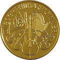 Osztrák 2008-as arany 100 eurós érme hátoldala a Bécsi Filharmonikusok sorozatból.