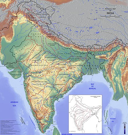 Physical map of India with various physiographic divisions