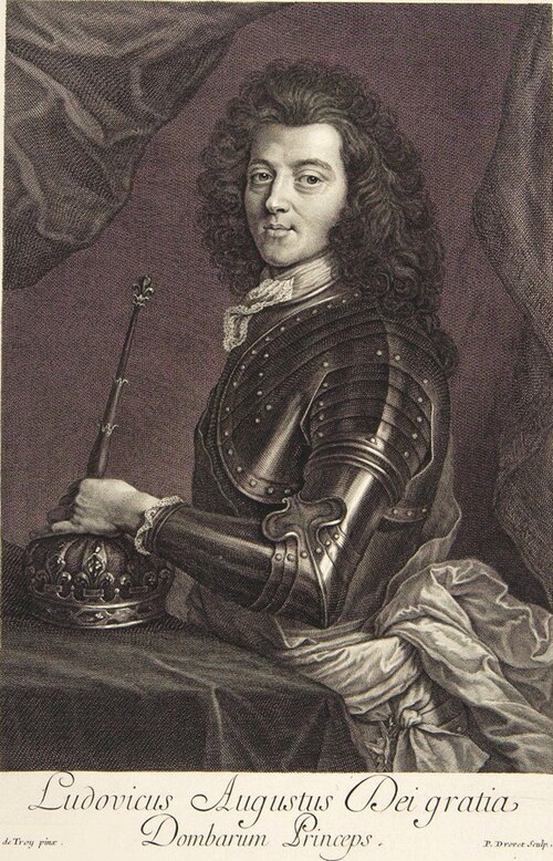 Portrait engraved in 1703 by Pierre Drevet after a painting by François de Troy. The engraving shows Maine as he wished to be seen: a soldier and sove