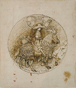 Ruiter op een medaille, inv. 2486, ca. 1449, pen en inkt op papier, 16,5 × 14,2