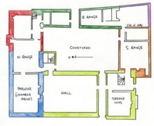 A plan of the main building (ground floor). Plan of The Abbey, Sutton Courtenay.png