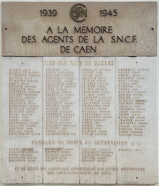 File:Plaque Mémoire Agents SNCF Caen Gare Caen - Caen (FR14) - 2021-11-12 - 1.jpg