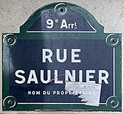 Plaque Rue Saulnier - Paris IX (FR75) - 2021-06-27 - 1.jpg
