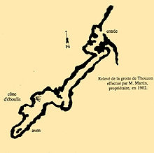 Premier relevé de la grotte de Thouzon, fait en 1902.