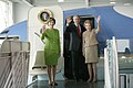 The Bushes and Mrs. Reagan go aboard Air Force One during the opening of the Reagan Library's Air Force One Pavilion