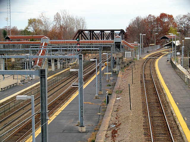 The tracks and platforms at Readville station in 2015
