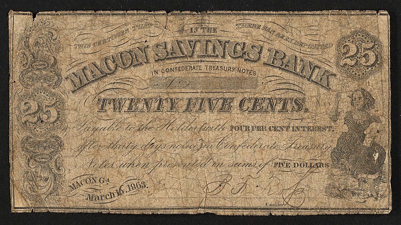 File:Recto Macon Savings Bank (Georgia) 25 cents 1863 urn-3 HBS.Baker.AC 1104558.jpeg