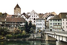 Kaiserstuhl and Rhine River Rheinbrucke Kaiserstuhl-Hohentengen im Kanton Aargau (Ansicht von der deutschen Seite) Anno 2000.jpg