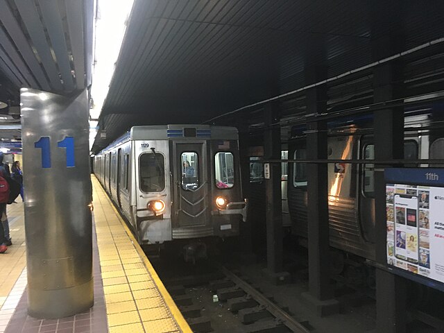 Market–Frankford Line train at 11th Street station in 2019
