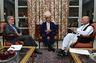 John Kerry with Abdullah Abdullah and Ashraf Ghani in July 2014.