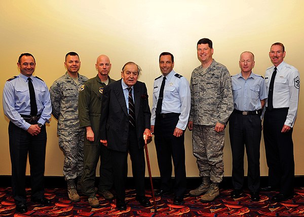 Beetham at RAF Mildenhall with US and British air force personnel in 2011.