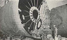 Welding work on the steel seams of South Holston's power conduit, circa 1940s