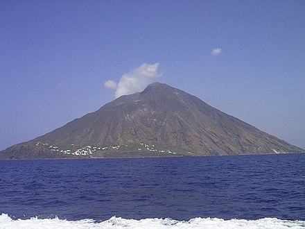 The Stromboli Island from the sea with the (smaller) village Ginostra.