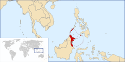 Carte montrant l'étendue du Sultanat de Sulu en 1822 avec les frontières des États-nations modernes