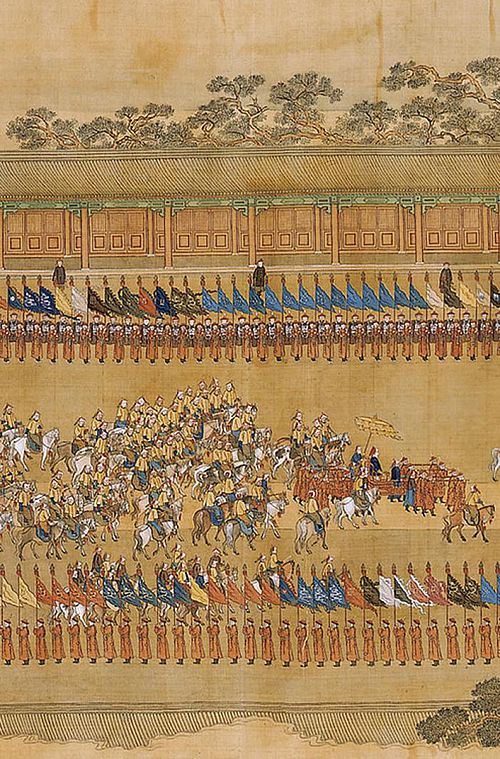 The Qianlong Emperor's Southern Inspection Tour, Scroll Twelve: Return to the Palace (detail), 1764–1770, by Xu Yang