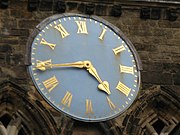 The clock on the west face of the tower of Hexham Abbey - geograph.org.uk - 749735.jpg