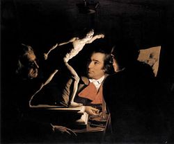 Three Persons Viewing the Gladiator by Candlelight, by Joseph Wright of Derby, 1765. Three Persons Viewing the Gladiator by Candlelight.jpg