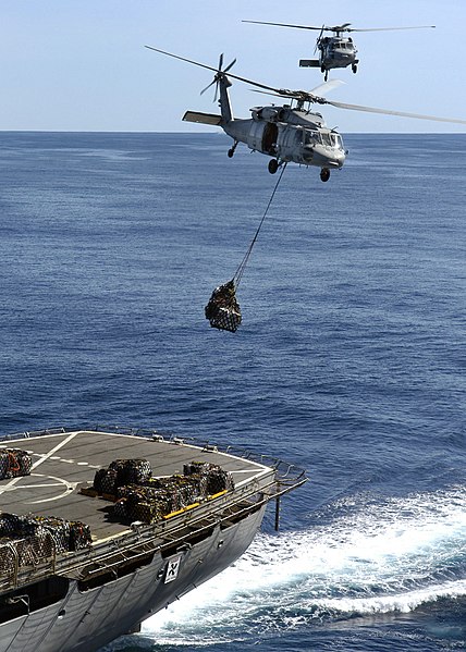 File:US Navy 050618-N-3136P-030 Two MH-60S Seahawk helicopters, assigned to Helicopter Sea Combat Squadron Two Five (HCS-25), transport cargo pallets.jpg