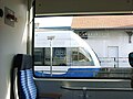 Deutsch: Usedomer Bäderbahn. Inneneinrichtung. English: Usedomer Bäderbahn. Interior of train. Polski: Wnętrze składu pociągu. Na zewnątrz pociąg do Peenemuende.