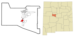 Lage von Belen im Valencia County (links) und in New Mexico (rechts)