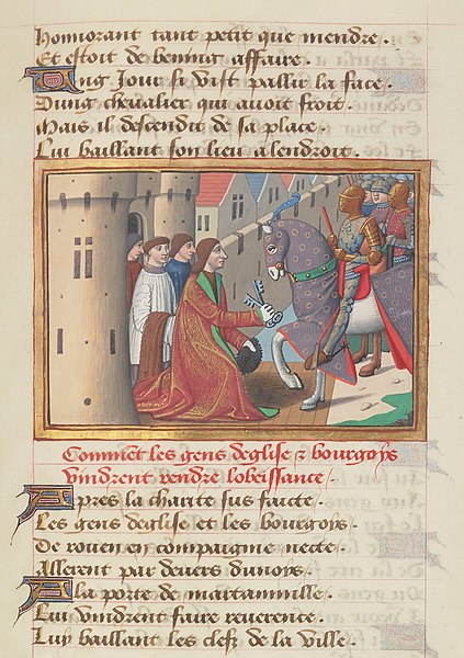Fichier:Vigiles de Charles VII, fol. 177, Reddition de Rouen (1449).jpg