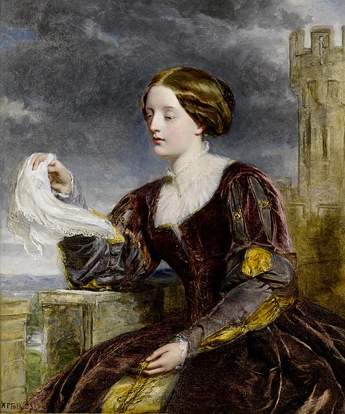 In The Signal by William Powell Frith, a woman sends a signal by waving a white handkerchief.