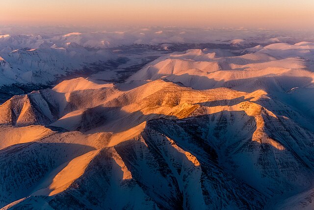Aerial view of the Verkhoyansk Mountains