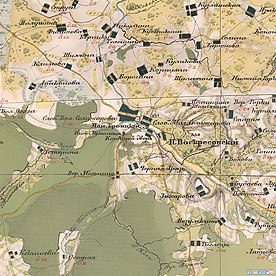 Карта 1843 года. Обозначены Малая Селижаровская и Большая Селижаровская слобода.