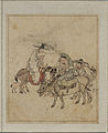 한국어: 나귀를 타고 가는 선비, 두 아이와 길을 가는 부부를 그린 그림. English: Classical scholar riding horse, couple with two childrens