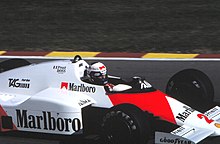 Alain Prost fought his way to a fourth-place finish, thus securing his first Drivers' Championship. 1985 European GP Prost.jpg