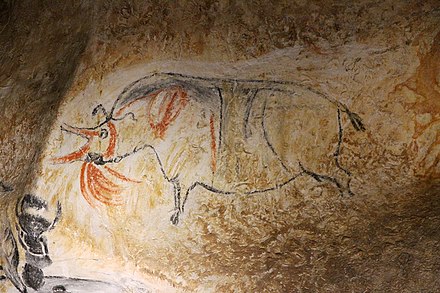 Rhinoceros cave painting with red ochre